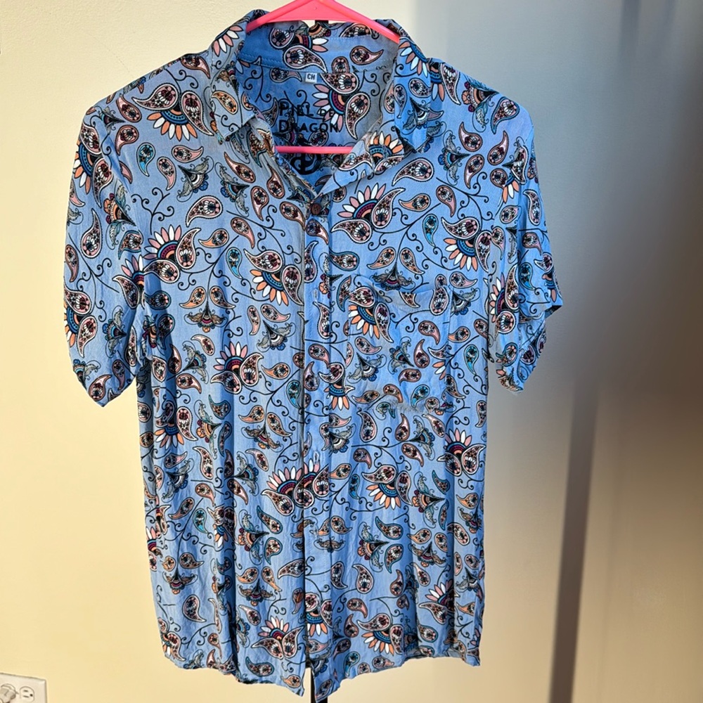 Baby blue paisley button up - Picture 1 of 3